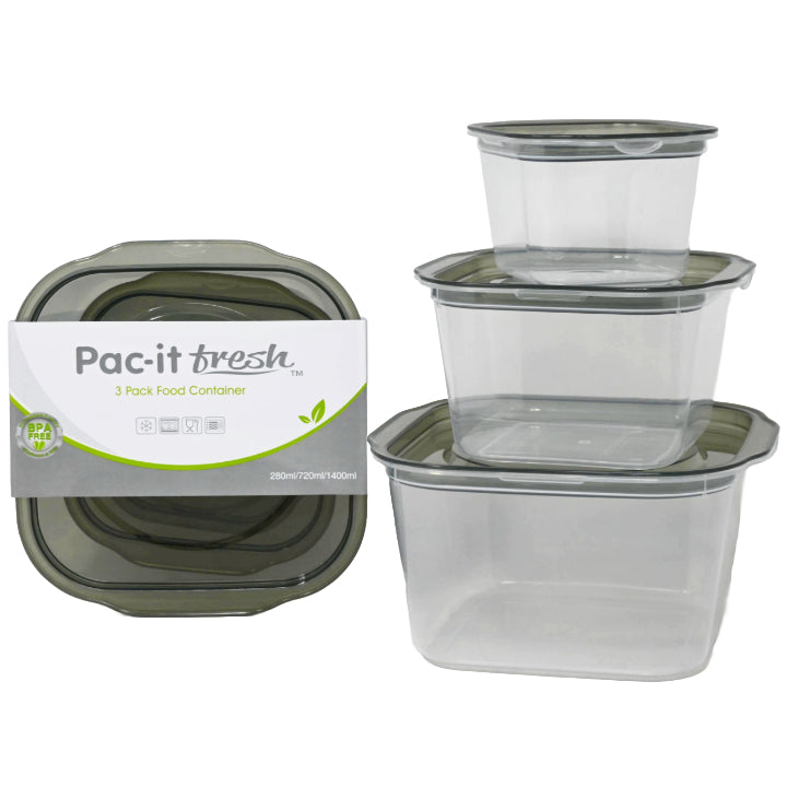 3pc SQUARE FOOD CONTAINER SET PAC-IT FRESH C/P 48