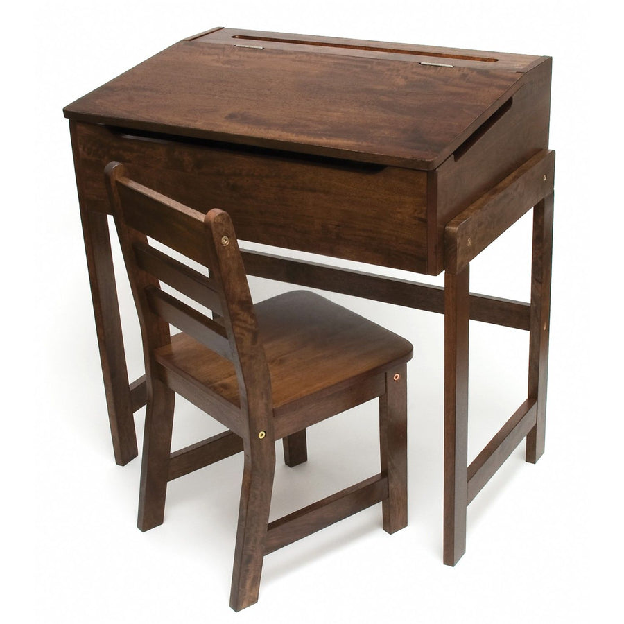 KIDS SLANTED TOP DESK & CHAIR SET ACACIA WALNUT FINISH C/P 1