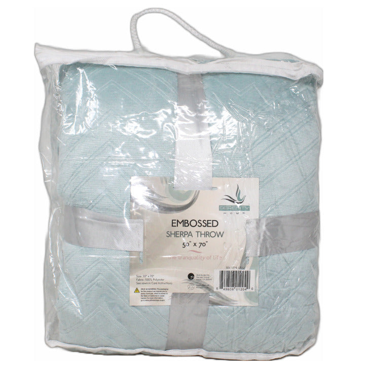 Embossed Sherpa Throw Blanket - Light Blue C/P 10