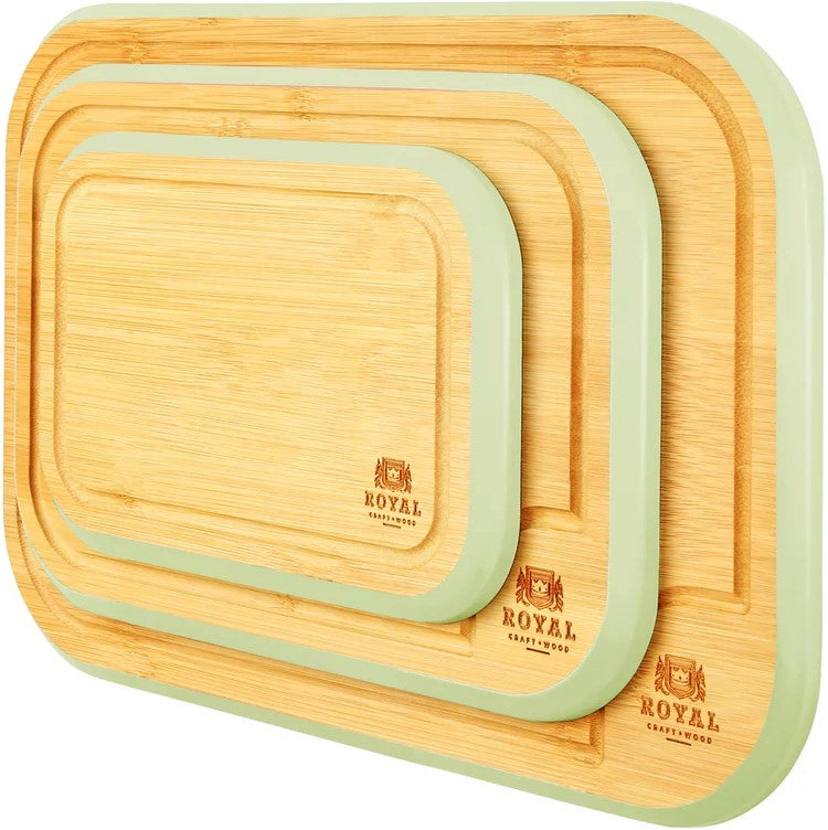 3pc GREEN ROUNDED BAMBOO CUTTING BOARD SET C/P 8