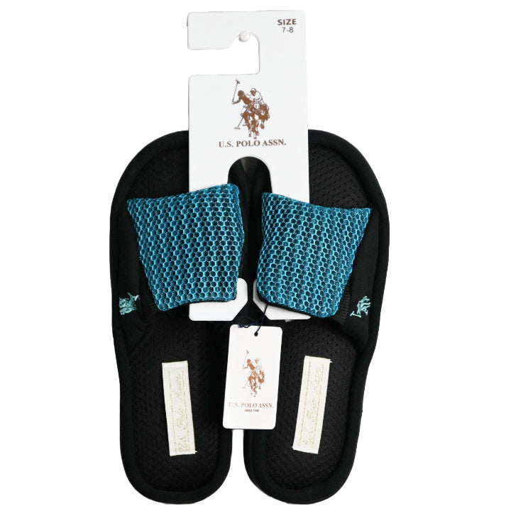U.S. POLO ASSN. BLK/BLUE LADIES SLIPPERS SIZE S-L C/P 24