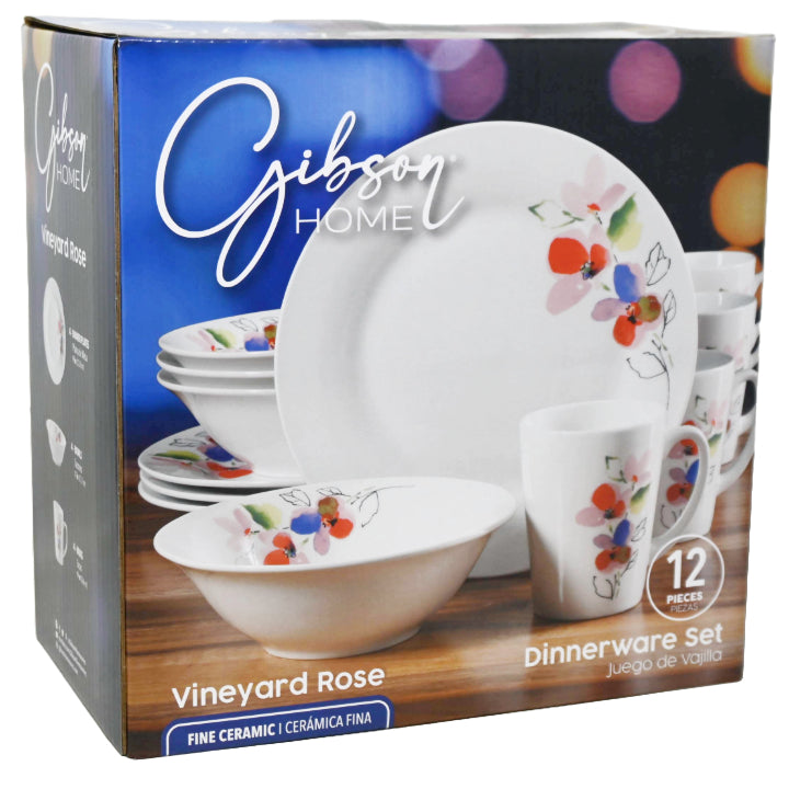 Gibson Home 12pc Dinnerware Set Vineyard Rose Ceramic CB C/P 2