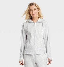 MD GRAY WOMEN FLEECE FULL ZIP HOODED SWEATSHIRT C/P 12