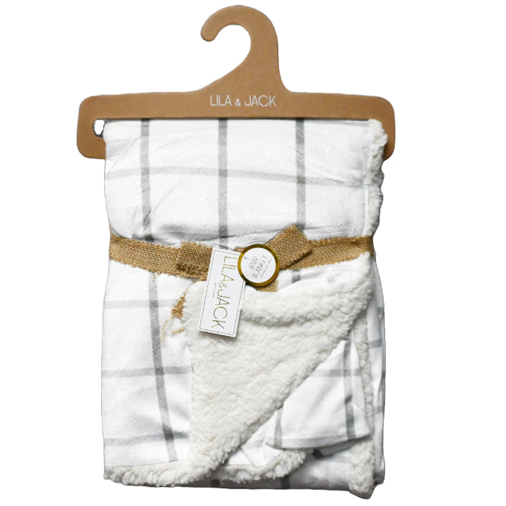 30x40" White/Grey Check Print and Sherpa Backing Mink Throw C/P 48