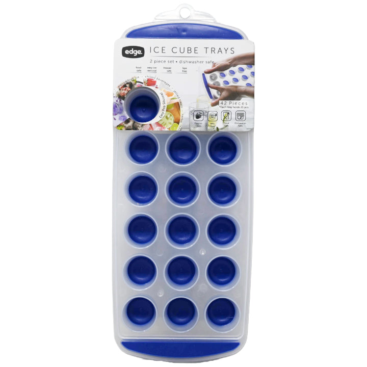 Edge 2pk Silicone Ice Cube Tray Standard Round Blue C/P 12