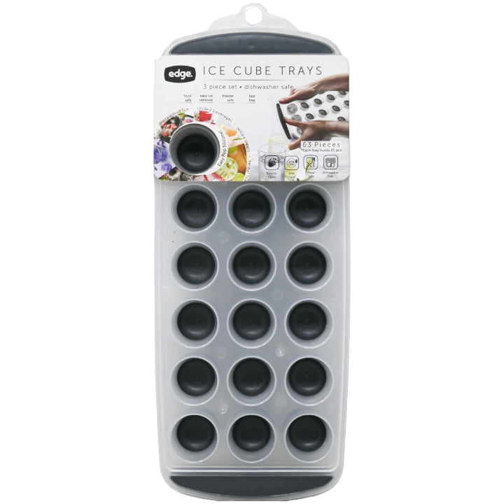 Edge 3pk Silicone Ice Cube Tray Standard Round Charcoal C/P 12