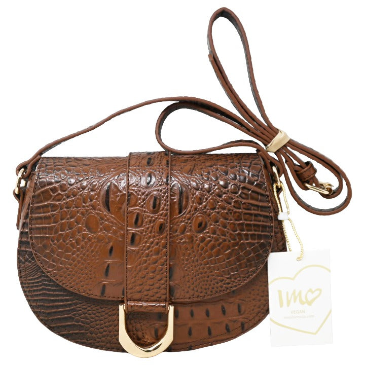Medium Saddle Bag Brown Croc Hornback Vegan PU C/P 24