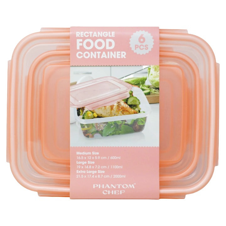 6pc Peach Rect. Food Container Set (Diamond Patterned) 3-Asst Size C/P 12