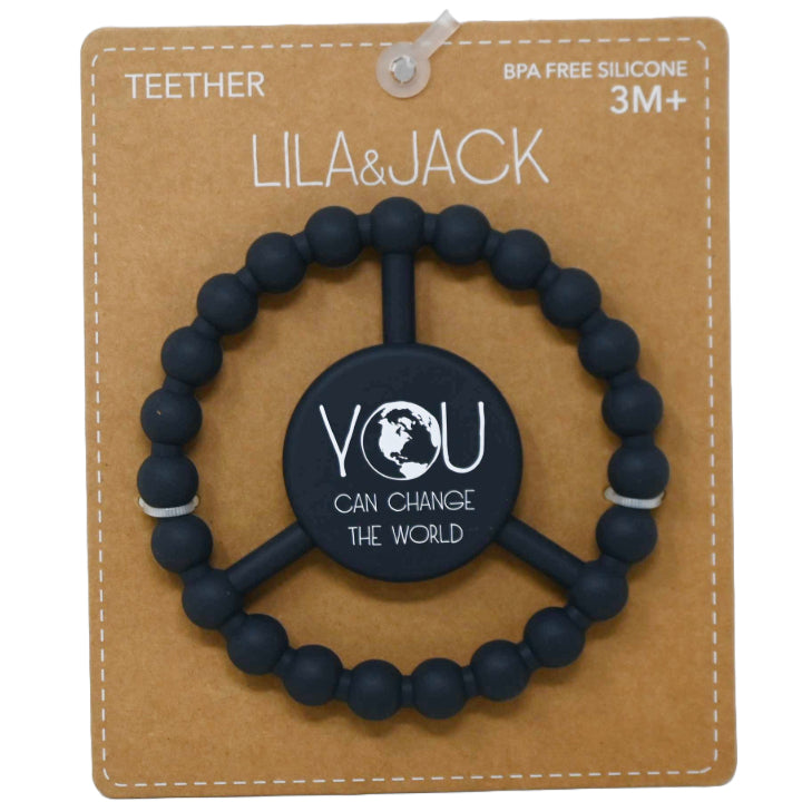 1pc Silicone Peace Teether - Navy "You Can Change the World" C/P 100