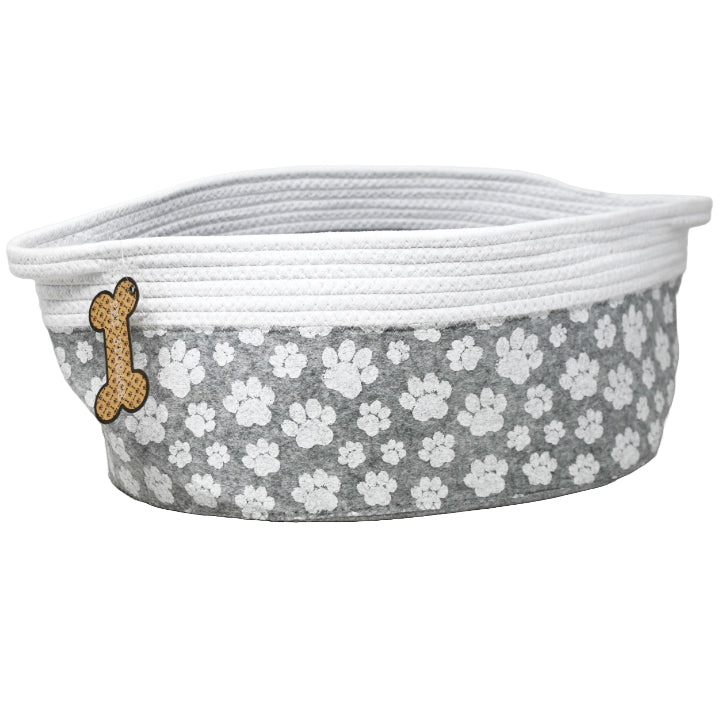 Small Felt/Rope Pet Bin 16"x12"xH7" lGY paw print C/P 20