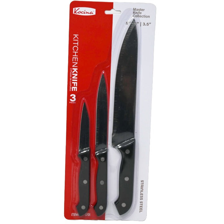3pc Kitchen Cutlery Set Knife 3.5" 5" 8" C/P 96