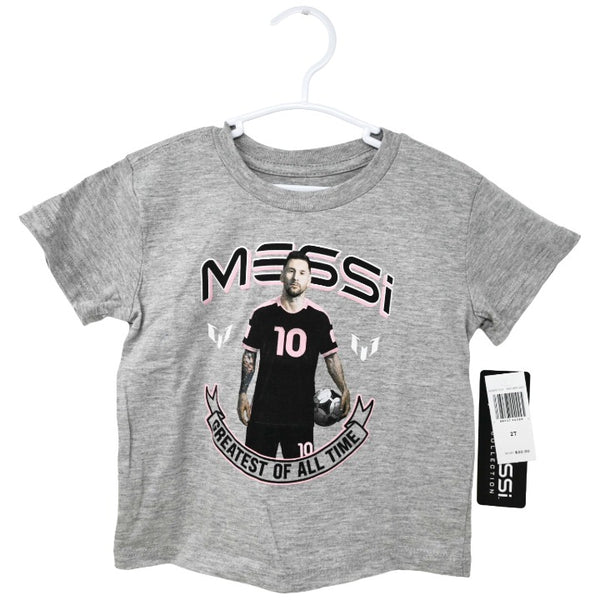 MESSI GRAY PHOTO GREATEST OF ALL TIME T-SHIRT 3-ASST SIZE 2T,3T,4T C/P 24