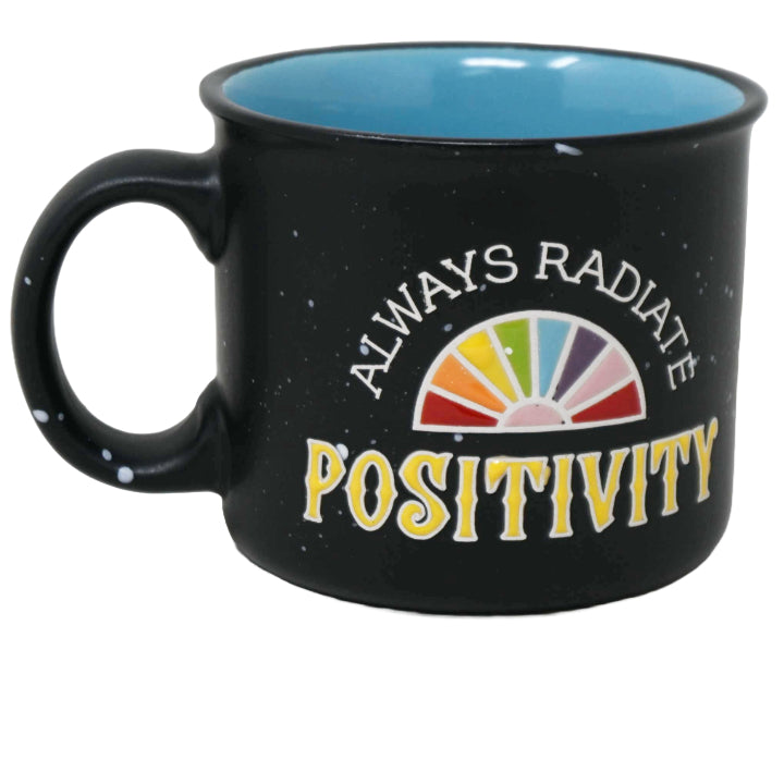 18oz BLACK RADIATE POSITIVITY RAINBOW MUG C/P 24