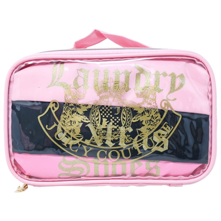 4pc PINK & BLACK NYLON & CLEAR PVC LAUNDRY BAG SET JUICY COUTURE C/P 24