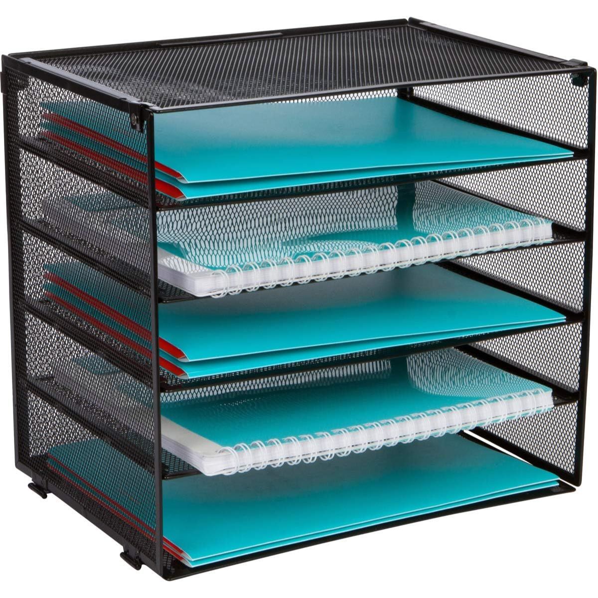 Desk Organizer Tray - Letter Tray in Black Metal Mesh Organizer C/P 6 Dasher