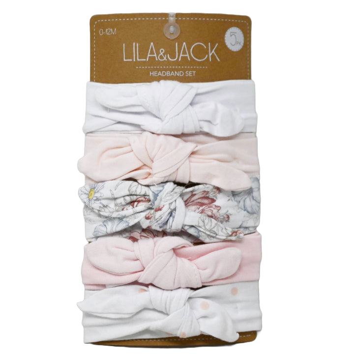 5pc Headbands Set-White Pink Floral Polka Dots C/P 48