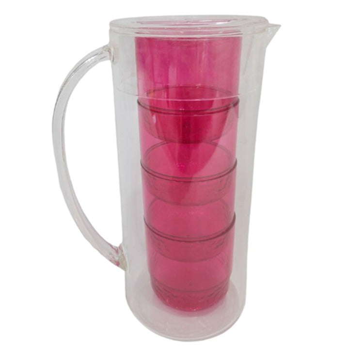 *AS IS*5pc Pnk Acrylic Pitcher Set C/P 6