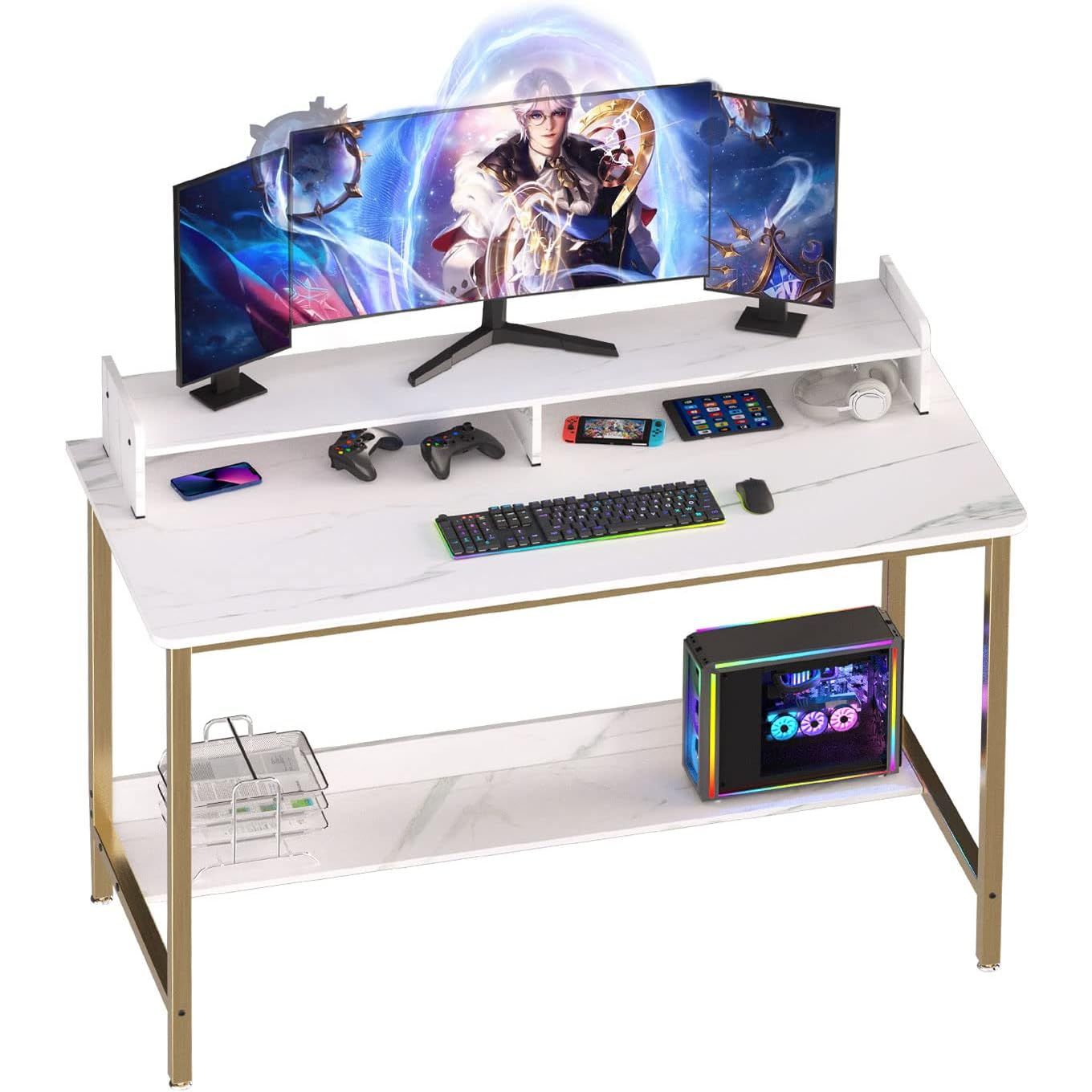 White Marble Desk MDF Metal Legs 43.5"x19.5"x29" (No UPC, FNSKU Only) C/P 1