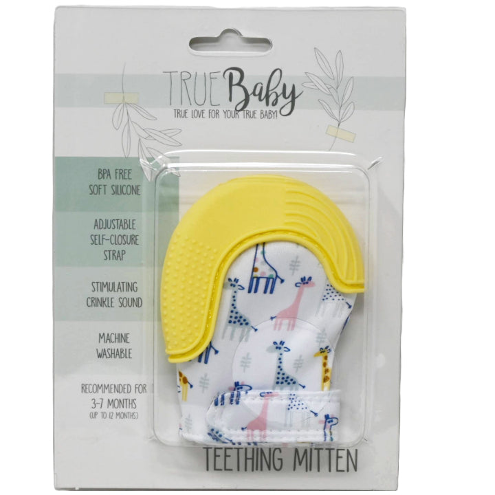 1pc Polyester Mitten wSilicone Teether -Giraffe Print & Yellow C/P 96