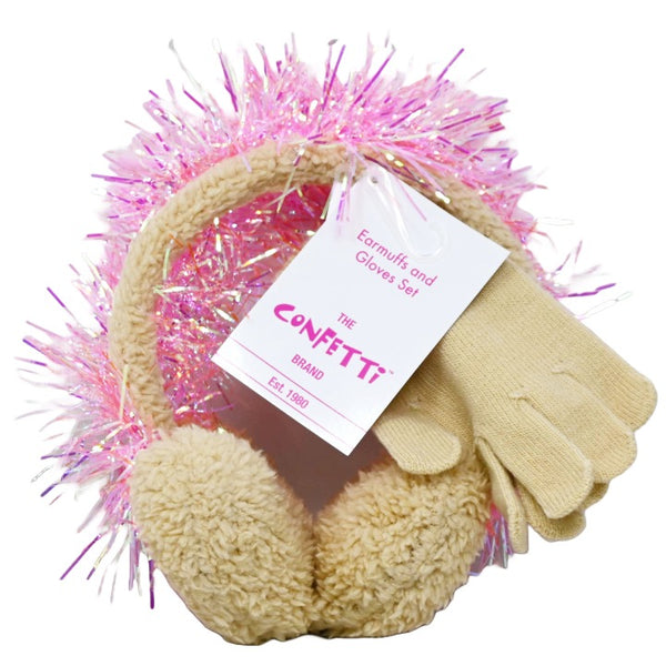 2pc Girls Tan Earmuff Glove Set Confetti C/P 24