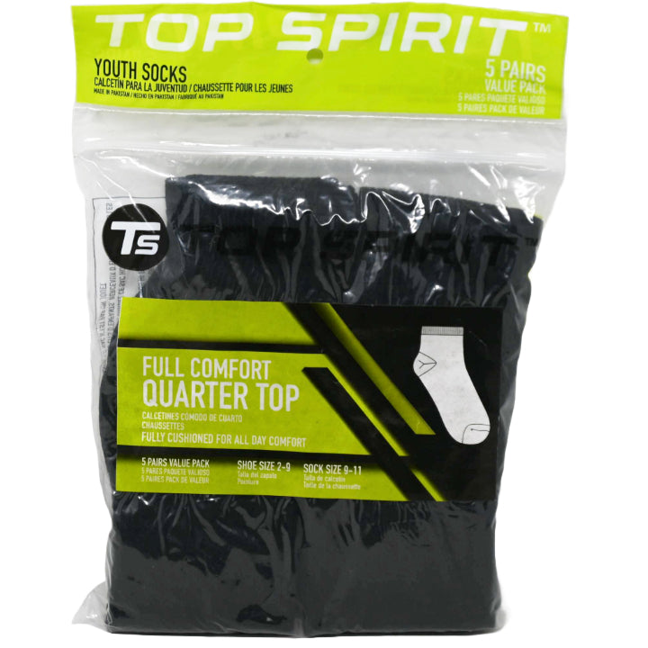 5pk MED. BLACK FULL CUSHIONED QUARTER SOCKS C/P 30