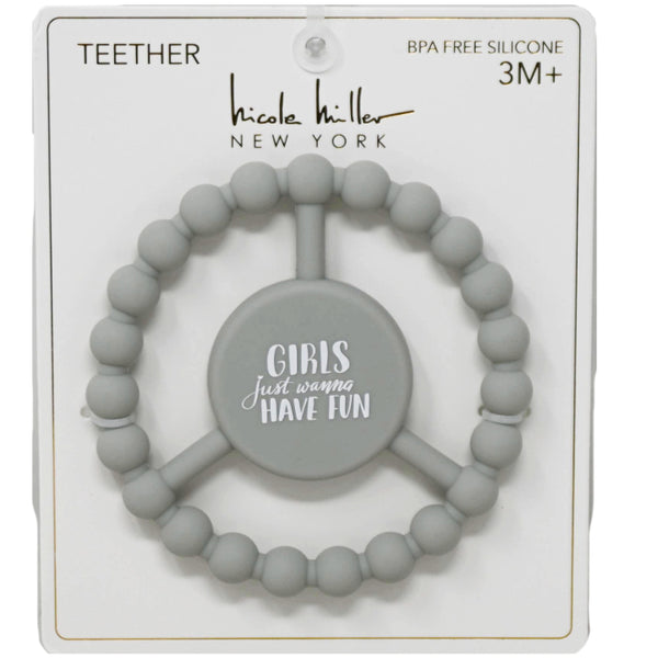 1pc Silicone Peace Teether - Gray "Girls Just Wanna Have Fun" C/P 100