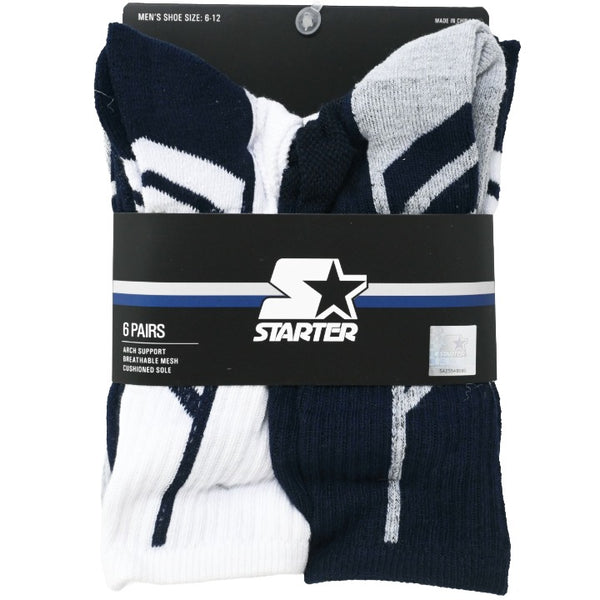 6pk Mens N/W/G Asst Athl Stadium Crew Socks C/P 24 STARTER