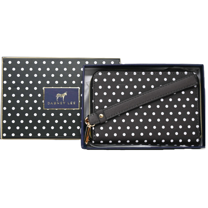 *OUTSIDE OF CA* SMALL BLK POLKA DOT ZIPPER WALLET IN GIFT BOX C/P 50