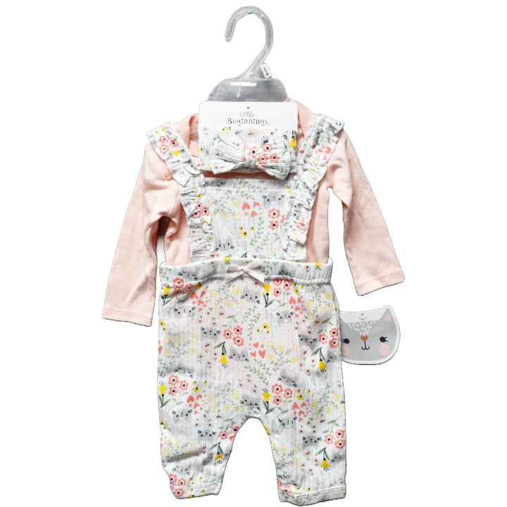 3pc PINK OVERALL SET -KITTY FLORAL C/P 48