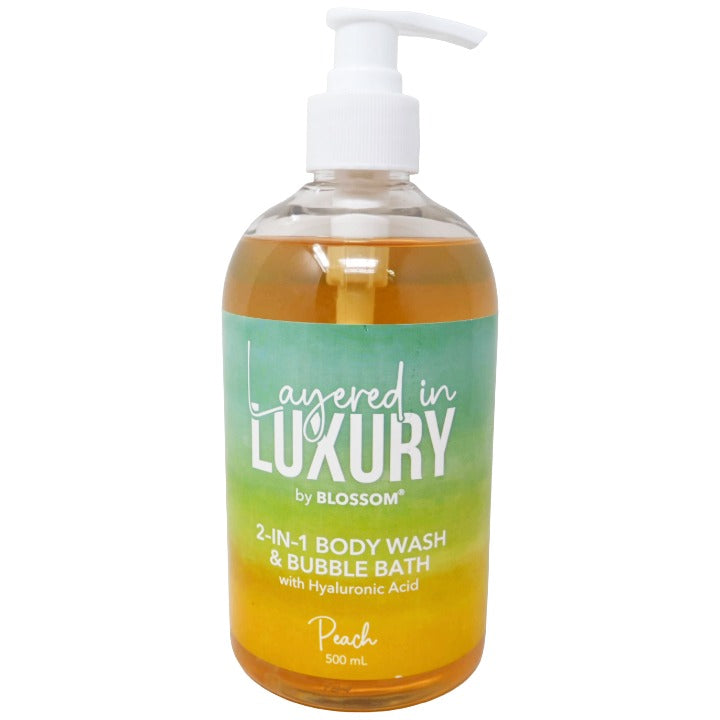 Peach 16.9oz 2-in-1 Body Wash and Bubble Bath w/Hyaluronic Acid Pump BLOSSOM Layered in LUXURY C/P 12