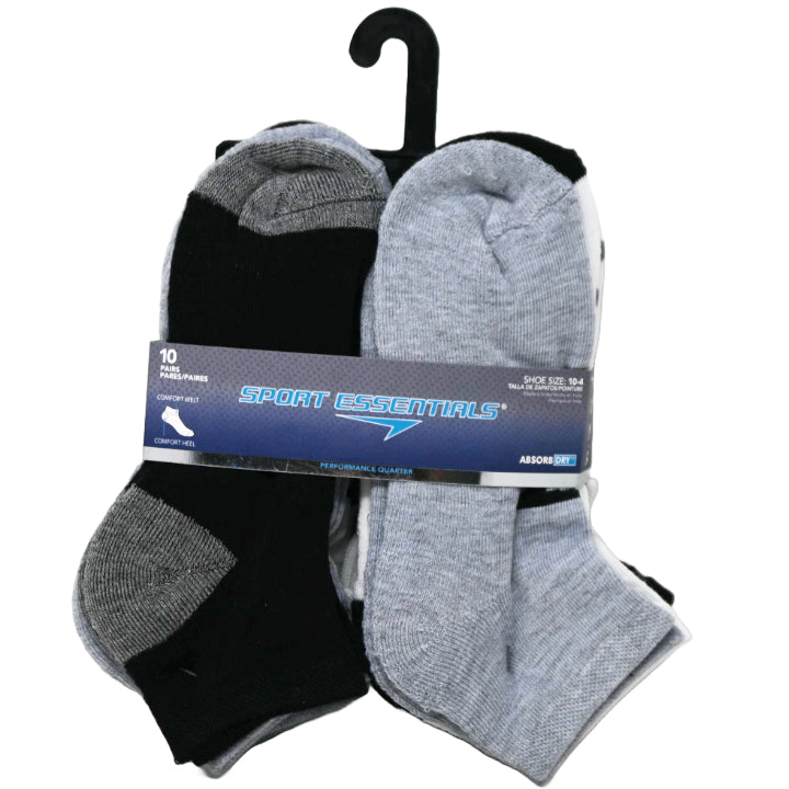 10pk KIDS SPORT ESSENTIALS DBL LOGO HC NS SOCKS SIZE 6-8 C/P 60