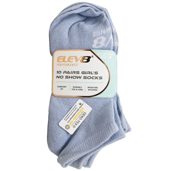 10pk Girls 6-8 L/G/W Asst No Show Socks C/P 60 ELEV8