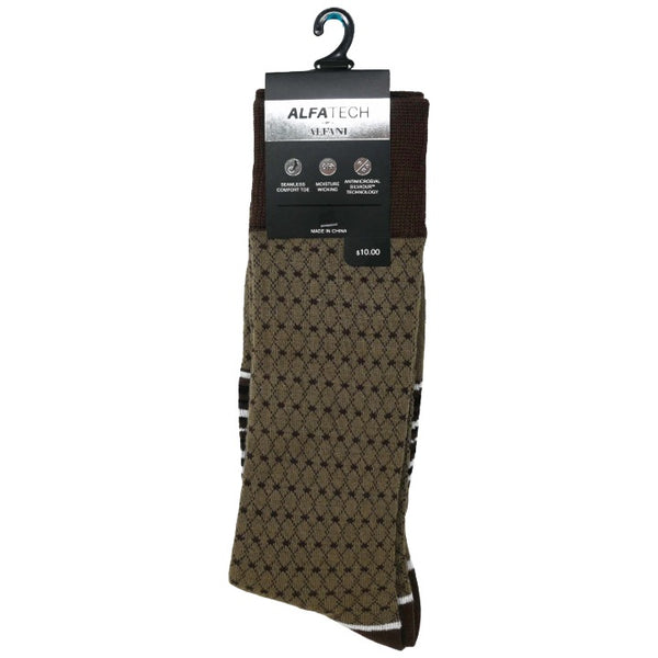 *NO USA* Mens 10-13 Brown Stripe 1 pair ALFANI SINGLE PRINTED DRESS SOCKS C/P 180