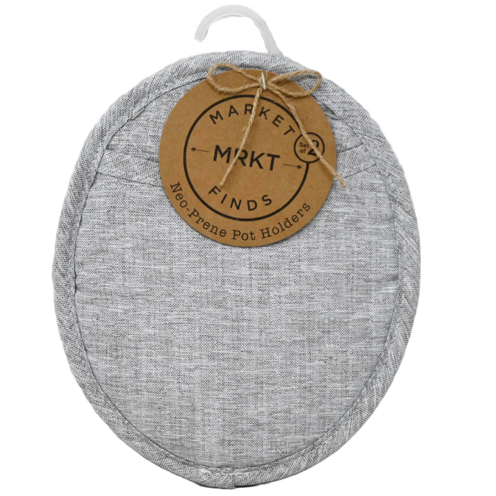 2pk Vapor Gray Chambray Black Neo-Prene Oval Pot Holders C/P 48