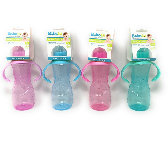 8oz Baby Bottle w/Handle, Asst Clear Color with Matching Solid Color Handle C/P 24