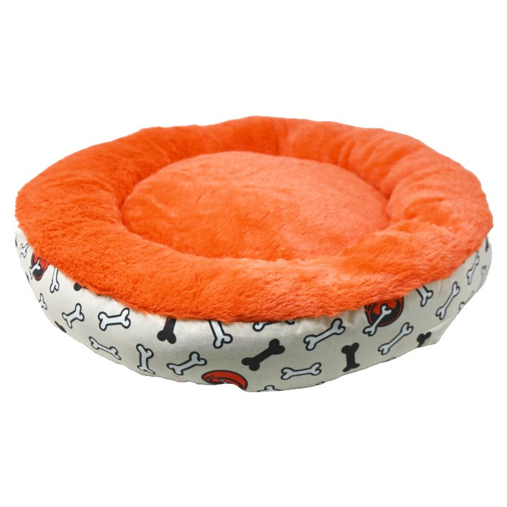 21.5"RND BONES & BOWLS PRINTED PET BED C/P 12