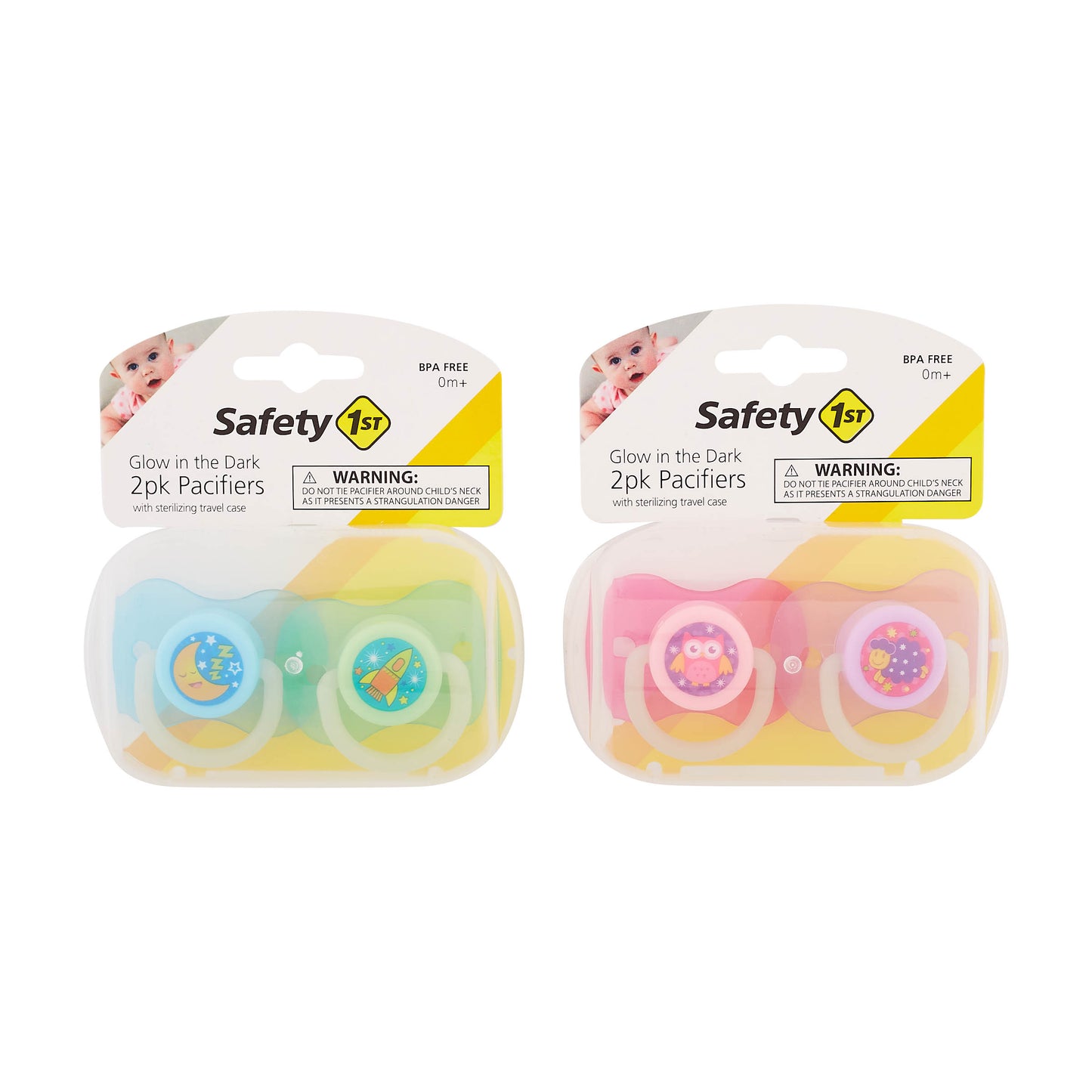 Safety 1st 2PK GLOW IN THE DARK PACIFIER W/STERILIZING TRAVEL CASE C/P 36