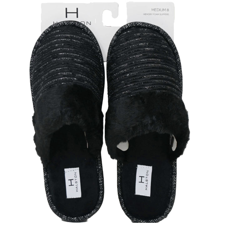 S-XL WOMEN BLK SHIMMER PLEATED SLIPPER HALSTON C/P 18