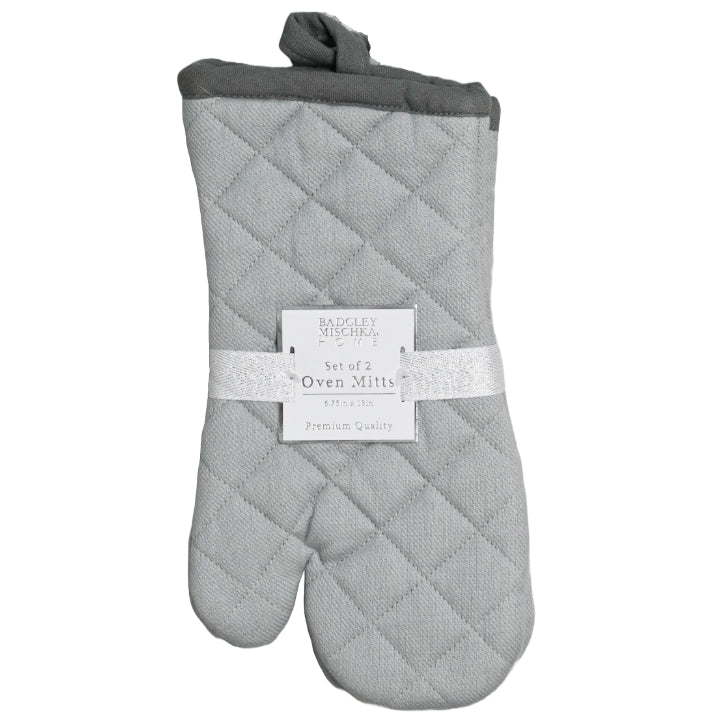 2PC Quilted Mittens - Gray With Charcoal Accent Border & Loop Badgley Mischka C/P 24