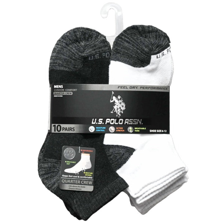 MENS 10PK QTR CREW CUSHION SIZE 6-12 BLACK BLUE GRAY RED CUSHION C/P 48