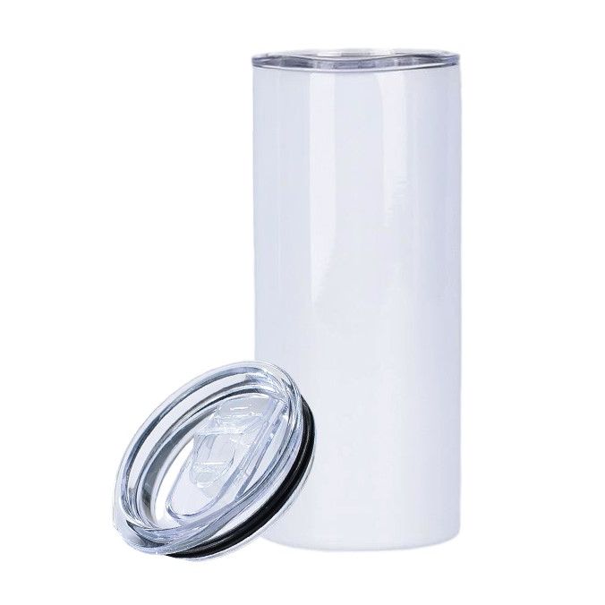 15oz White Stainless Steel Double Wall Tumbler w/Lid (No Label or UPC) C/P 50