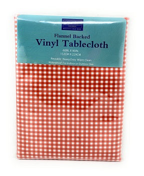 60" X 90" RED CHECKERS PRINT FLANNEL BACKED VINYL TABLE CLOTH C/P 24