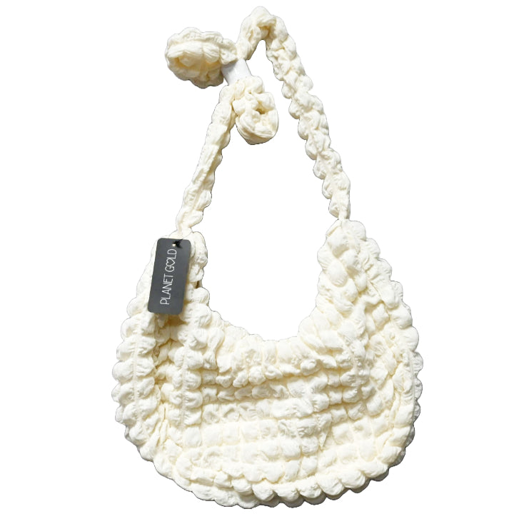 IVORY QUILTED HOBO HANDBAG W/TOP ZIPPER C/P 12