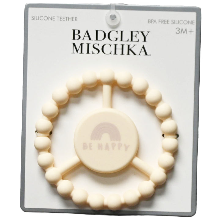 1pc Silicone Peace Teether - Ivory "Be Happy" Rainbow C/P 100