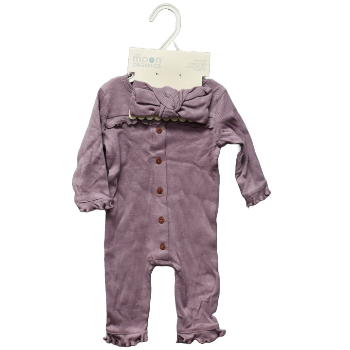 2pc RIBBED PURPLE UNFOOTED COVERALL SET C/P 48