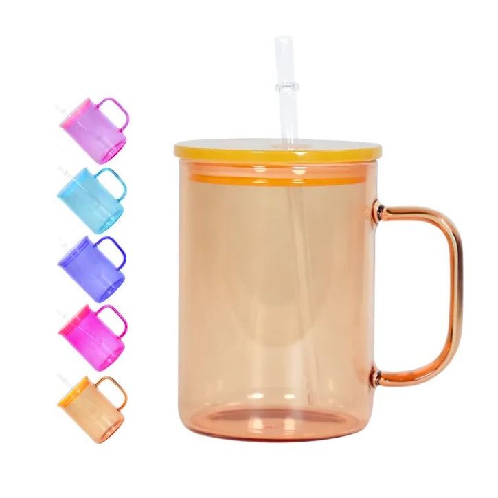 5 Asst 16oz Glass Coffee Mugs w/Lids (No Label or UPC) C/P 25