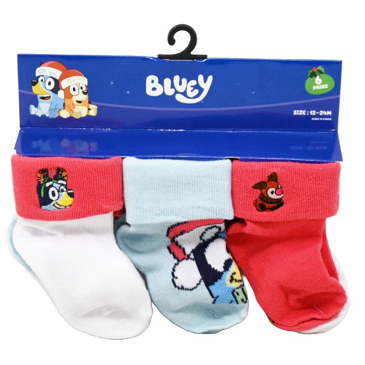 6pk 12-24 BLUEY CHRISTMAS TURN CUFF SOCKS C/P 60