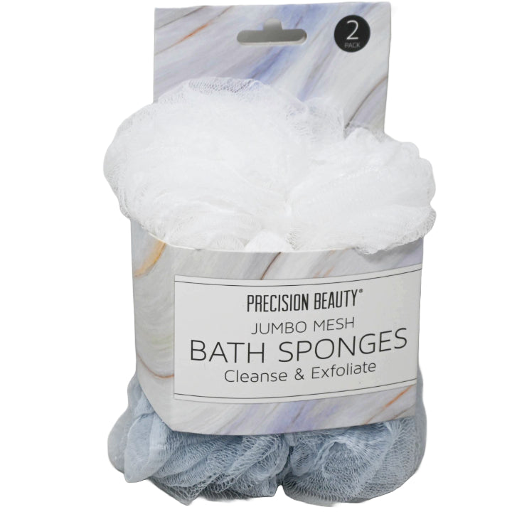 2pc WHT/BLUE JUMBO BATH MESH SPONGES C/P 18