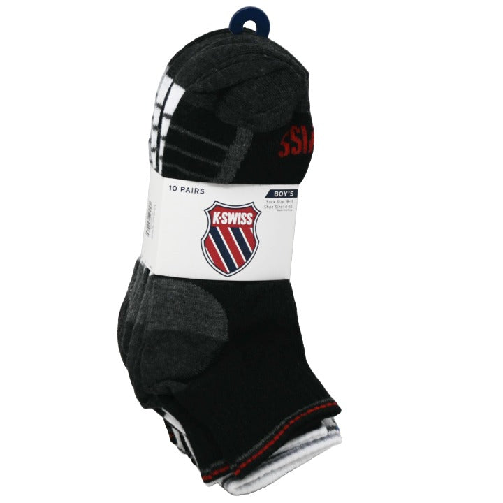 K-SWISS 10PK 9-11 BOYS QTR SOLID SOCKS C/P 36