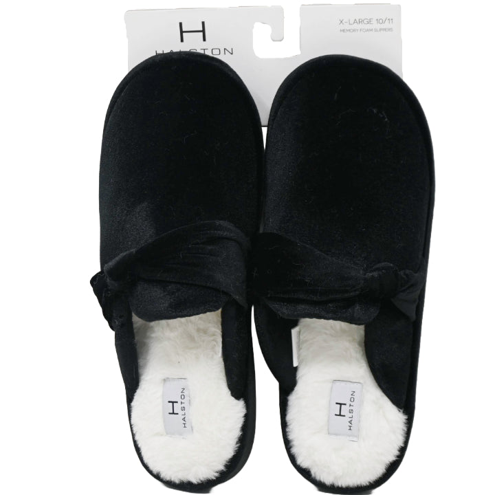 S-XL WOMEN BLK VELVET KNOTTED SLIPPER HALSTON C/P 18
